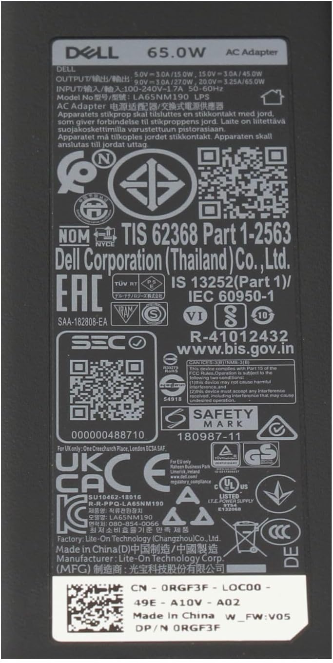 DELL E5 power adapter/inverter Indoor 65 W Black