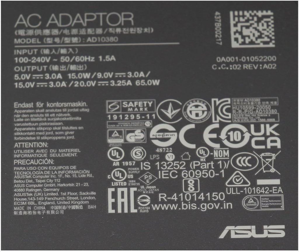 ASUS 0A001-00443500 power adapter/inverter Indoor 65 W Black