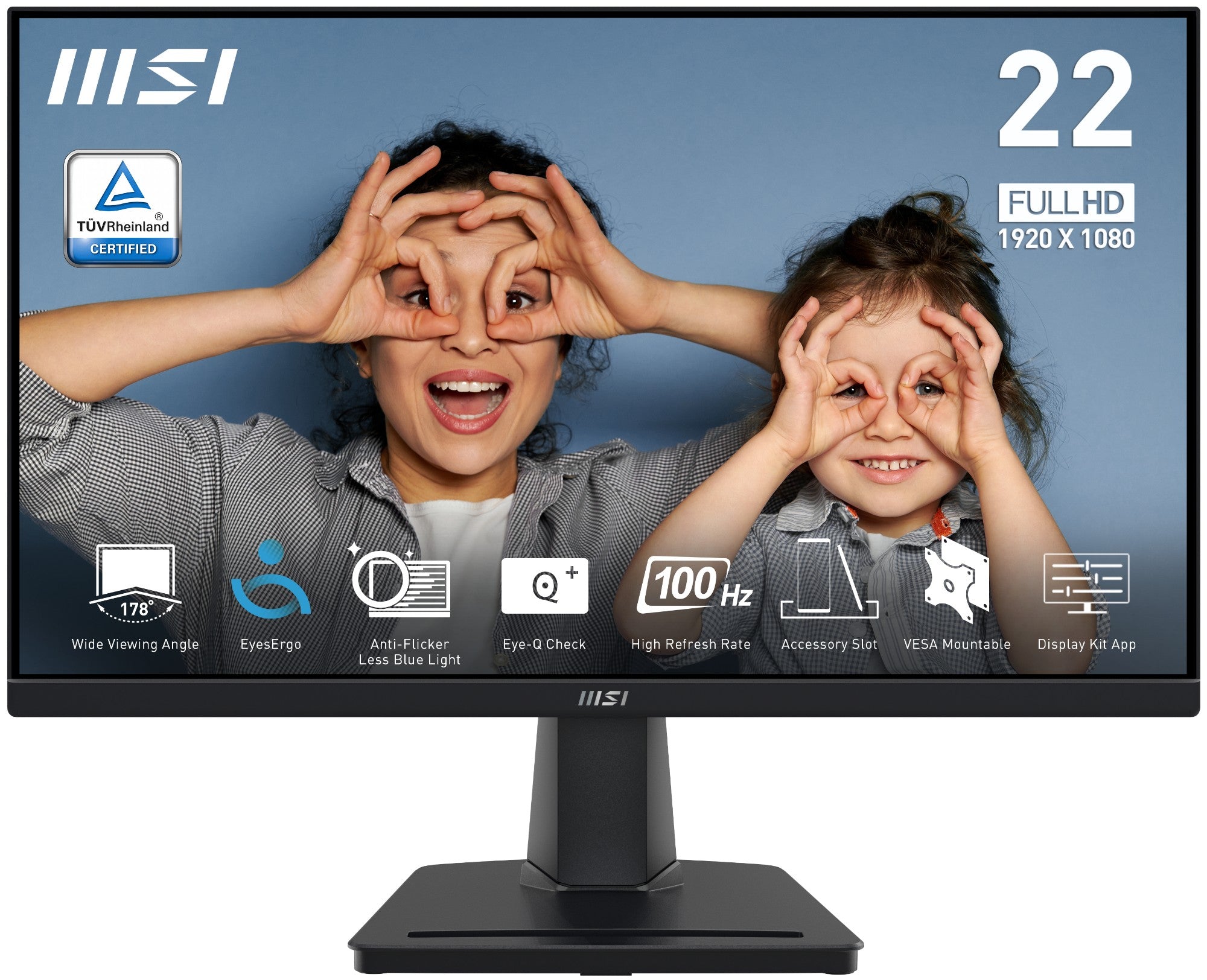 MSI PRO MP225V MSI Pro MP225V 21.45 Inch Monitor, FHD (1920 x 1080), 100Hz, VA, 1ms, 1x HDMI 1.4b, 1x D-Sub(VGA), Anti-Glare, Anti-