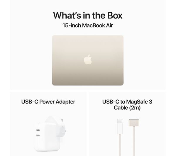 Apple MacBook Air 15-inch : M3 chip with 8-core CPU and 10-core GPU, 16GB, 256GB SSD - Starlight